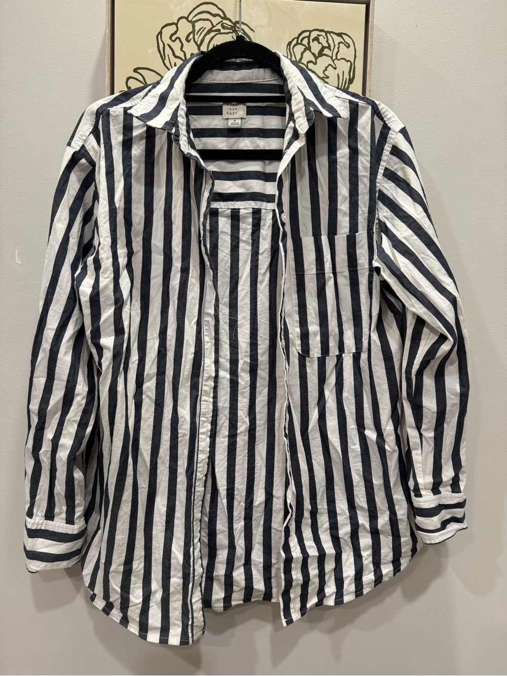a new day Black White Vertical Stripe Button-Up Shirt Women’s Small ~ GREAT COND